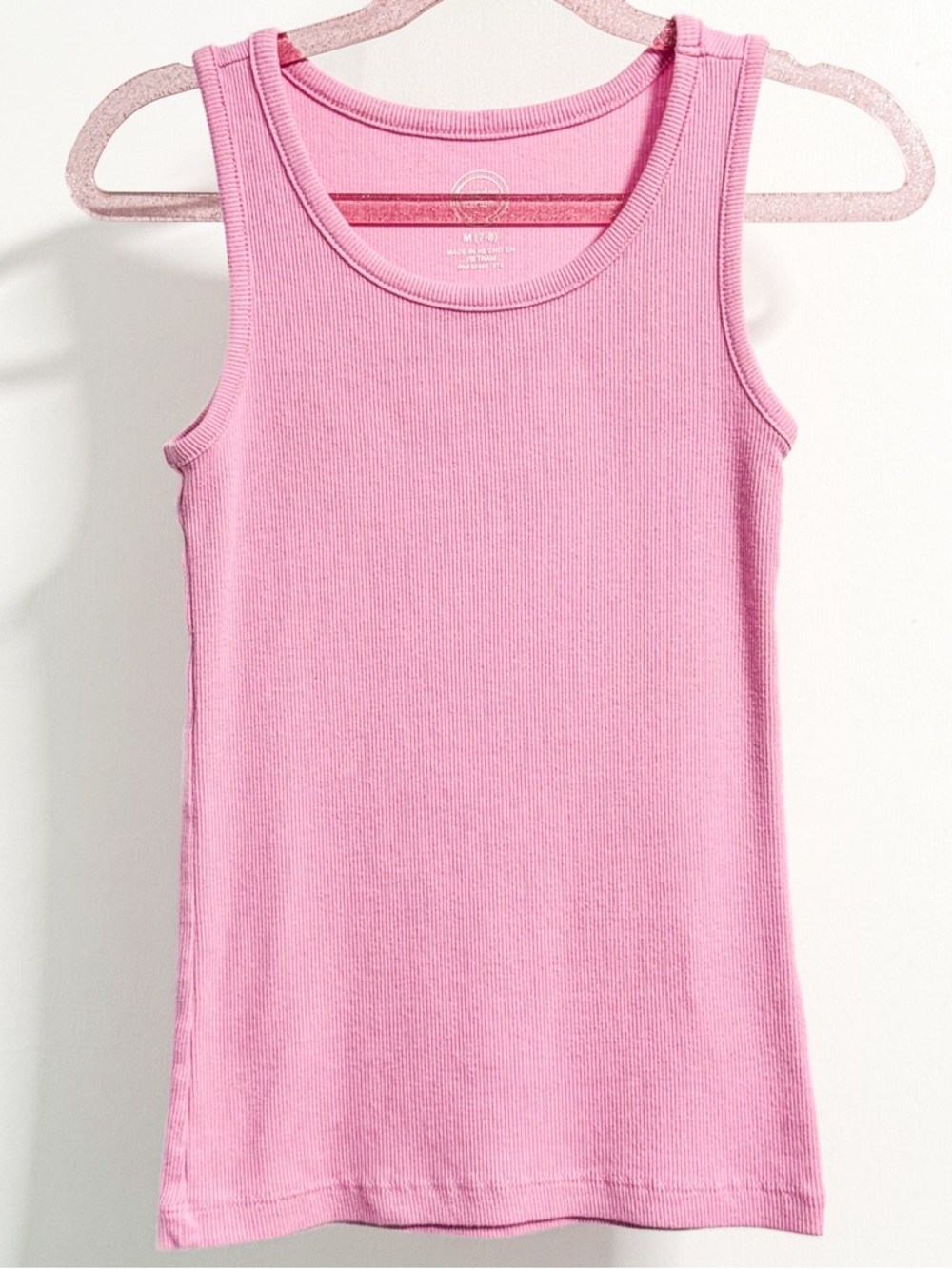 Wonder Nation Pink Ribbed Tank Top Girls M 7-8 Stretch Sleeveless